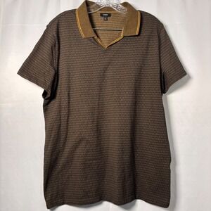 Express Men's Johnny Collar Polo Gold Pattern Medium